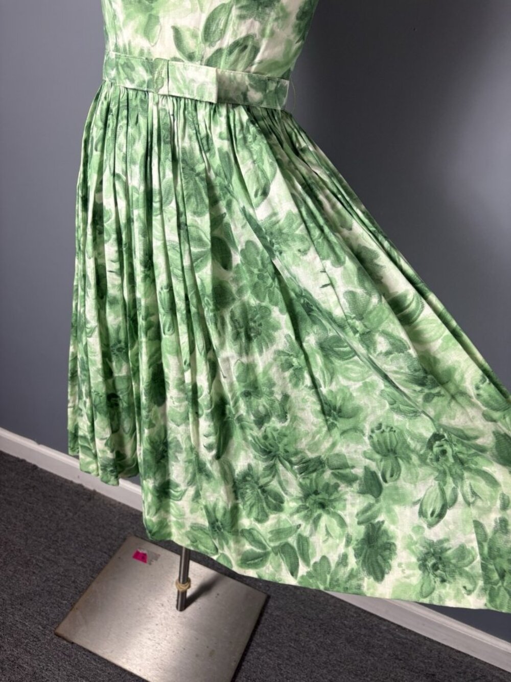 Vintage 1950s Womens XXS/00 Green Floral Belted Fit n Flare Dress Kay Juniors - Picture 5 of 14